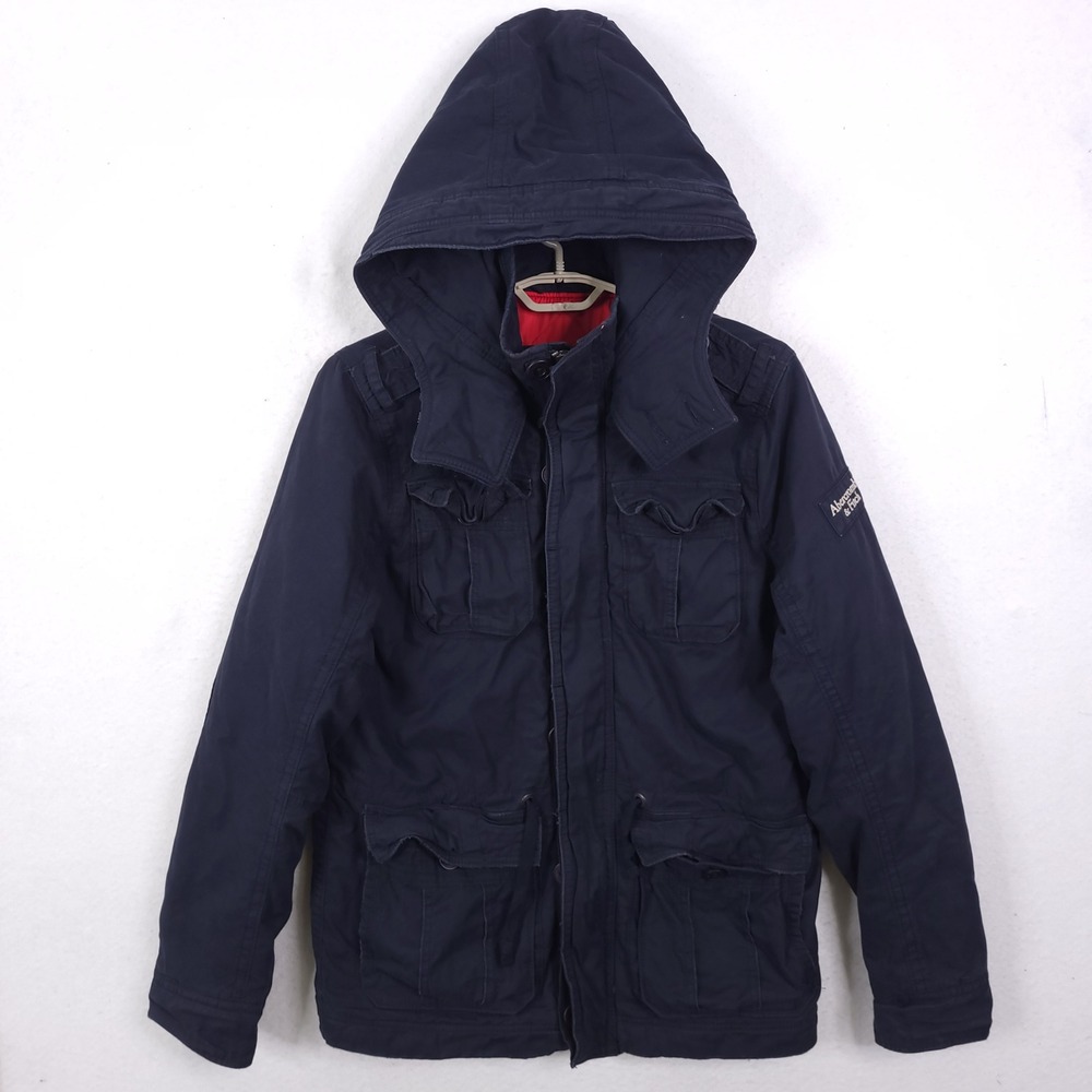 Abercrombie & Fitch Field Jacket M65 Men L Vintage Blue Hooded Military Coat
